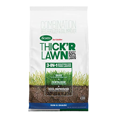 Scotts Turf Builder THICK’R LAWN Grass Seed, Fertilizer, and Soil Improver for Sun & Shade, 4,000 sq. ft., 40 lbs.
