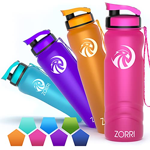ZORRI Sports Water Bottle 1L, Leak Proof & BPA Free Tritan Eco Friendly Lightweight Portable Gym Bottles With Filter for Kids, Camping, Cycling, Hiking, Yoga, Running, Flip Top Lid