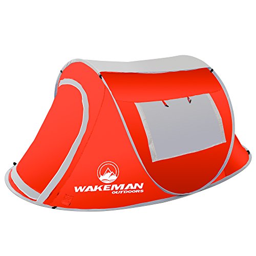 Wakeman Pop-up Tent 2 Person, Water Resistant Barrel Style Tent for Camping with Rain Fly and Carry Bag, Sunchaser 2-Person Tent Outdoors (Red)