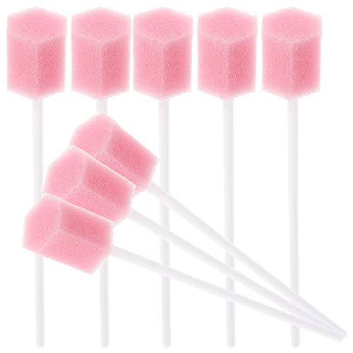 Healifty Disposable Oral Swabs – 100pcs Mouth Swabs for Elderly, Unflavored & Sterile Oral Care Sponge Swabs, Pink