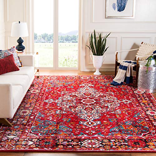 SAFAVIEH Vintage Hamadan Collection 6’7″ x 9′ Red / Multi VTH222A Oriental Traditional Persian Non-Shedding Living Room Bedroom Dining Home Office Area Rug