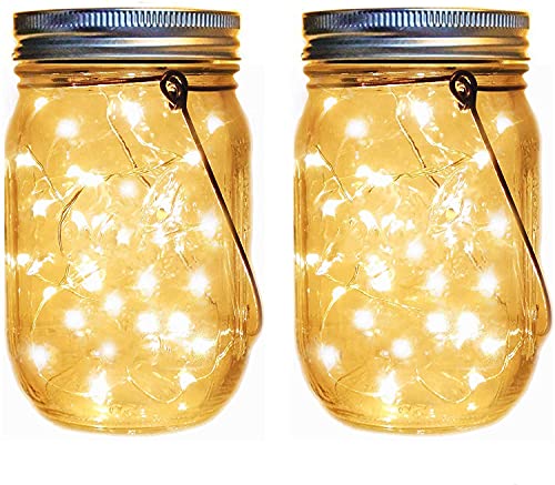 Solar Mason Jar Lantern Lights,2 Pack 30 Led String Fairy Firefly Jar Hanging Lights(Mason Jar/Hanger Included),Mason Jar Lights Kit for Patio Garden Lanterns Wedding Table Decor