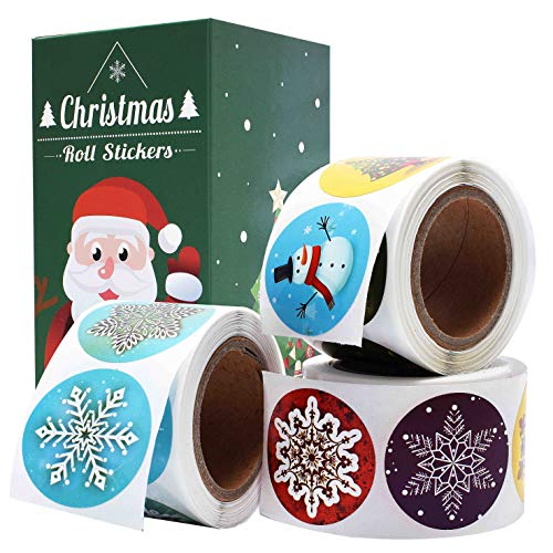 Cualfec Christmas Stickers Roll Winter Holiday Stickers 1.5″ Round – 21 Designs Assortment 630 Stickers