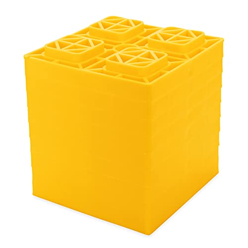 Camco Heavy-Duty Leveling Blocks | Compatible with Single Wheels, Double Wheels, Hydraulic Jacks, Tongue Jacks and More | Yellow | 10-pack (44510) – Design May Vary