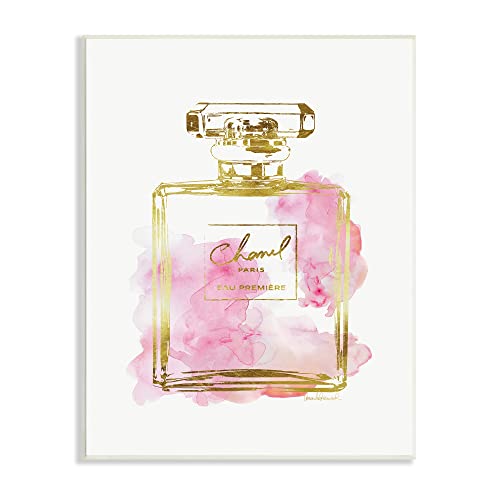 Stupell Industries Glam Perfume Bottle Gold Pink Oversized Wall Plaque Art, Proudly Made in USA, 13 x 19