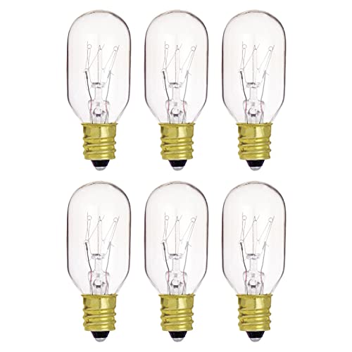 (Pack of 6) 15T7/C – 15W Clear Incandescent Salt Lamp & Appliance Bulb – T7 Light Bulb – with Candelabra E12 Base – 15T7