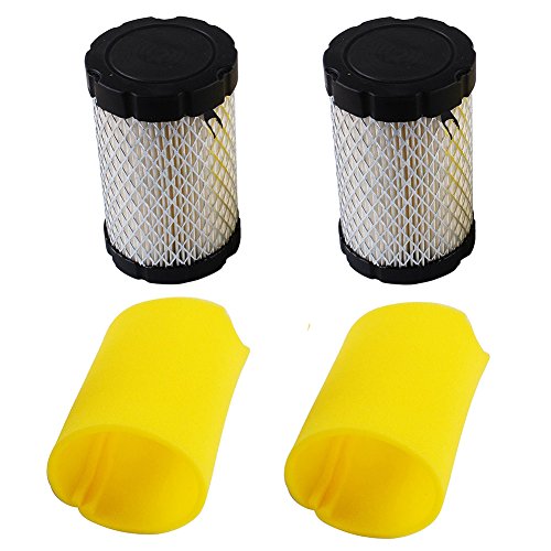 KlirAir Air Filters Replace for Briggs & Stratton 796031 (591334 or 594201) Plus 797704 Foam Pre-cleaner (Pack of 2)