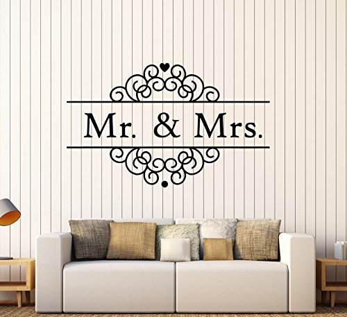 Vinyl Wall Decal Logo Mr & Mrs Wedding Salon Studio Love Family Stickers Large Decor (1897ig) Black