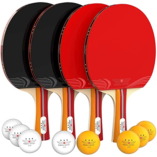 NIBIRU SPORT Ping Pong Paddles Set of 4 – Table Tennis Paddles, 8 Balls, Storage Case – Table Tennis Rackets & Game Accessories