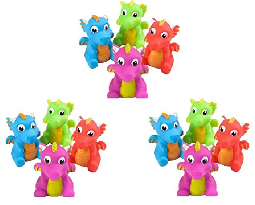 Novelty Treasures Dragon Squirts Set of 12 Playful Bathtub and Birthday Party Goody Bag Toys