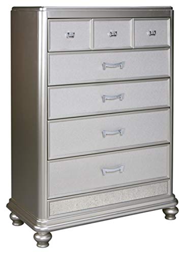 Signature Design by Ashley Coralayne Glam 5 Drawer Chest with Faux Shagreen Drawer Fronts, Silver
