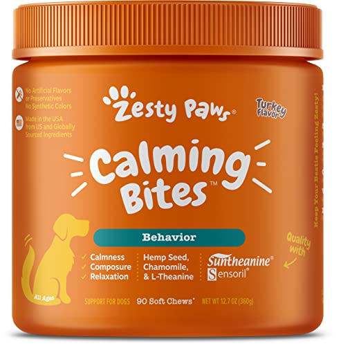 Zesty Paws Calming Chews for Dogs – Composure & Relaxation for Everyday Stress & Separation + Thunderstorms & Travel – with Ashwagandha & Melatonin – Turkey Flavor – 90 Count