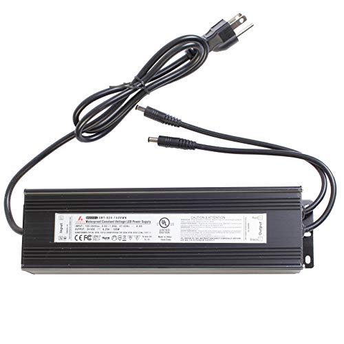 UL Listed 24V 150w LED Driver Power Supply Waterproof Heavy Duty Transformer 6.25A IP67 110v to DC for LED Light Module, Sign and applcations