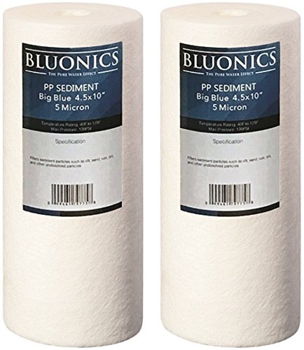 BLUONICS 4.5″ x 10″ Sediment Replacement Water Filters Package of 2 (5 Micron) Standard Size Whole House Cartridges for Rust, Iron, Sand, Dirt, Sediment and Undissolved Particles