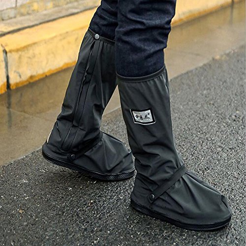 Thick Waterproof Motorcycle Bike Shoe Covers,Reusable Cycling Shoe Protective Gear Snow Rain Boot Shoe Cover Protector (Black,Sole 11.2inch)