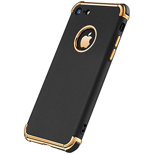 iPhone 7 Case, iPhone 8 Case, Ultra Thin Flexible Soft iPhone 8 Matte Case, Luxury 3 in 1 Slim Fit Electroplated Shockproof Phone Case for iPhone 7/ iPhone 8 (Black)