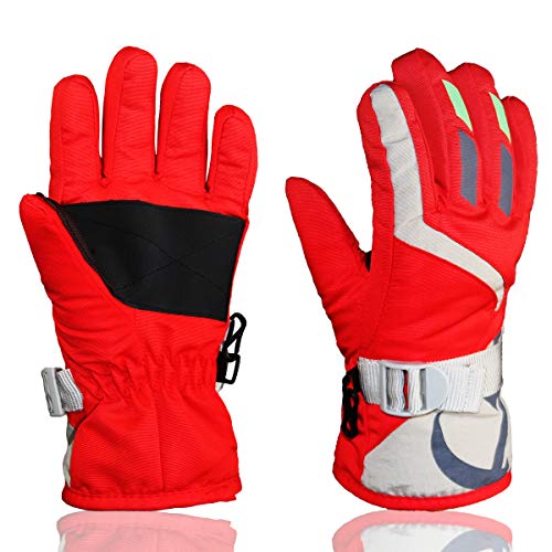 Children Ski Waterproof Gloves Winter Warm Outdoor Riding Thickening Gloves YR.Lover, Red, One Size