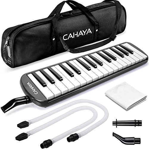 CAHAYA Melodica 32 Keys Double Tubes Mouthpiece Air Piano Keyboard Musical Instrument with Carrying Bag 32 Keys, Black, CY0050-1