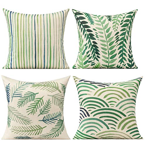 All Smiles Outdoor Throw Pillow Covers for Patio Funitures Summer Green Decor Accent Pillows for Porch Bench 18 x 18 Set of 4 Summer Tropical Forest Cushions