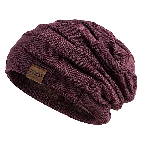 REDESS Beanie Hat for Men and Women Winter Warm Hats Knit Slouchy Thick Skull Cap Dark Coffee