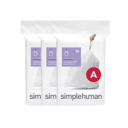 simplehuman Code A Custom Fit Drawstring Trash Bags in Dispenser Packs, 90 Count, 4.5 Liter / 1.2 Gallon, White