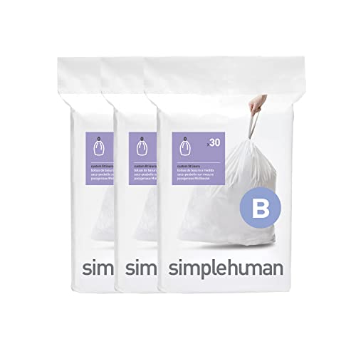 simplehuman Code B Custom Fit Drawstring Trash Bags in Dispenser Packs, 90 Count, 6 Liter / 1.6 Gallon, White