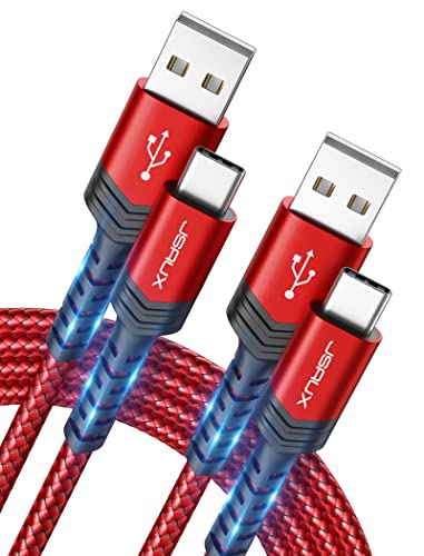 JSAUX USB-C to USB A Cable 3.1A Fast Charging [2-Pack 6.6ft], USB Type C Charger Cord Compatible with Samsung Galaxy S20 S10 S9 S8 A73 A51 A13, Note 20 10, LG G8 G7, PS5 Controller USB C Charger-Red