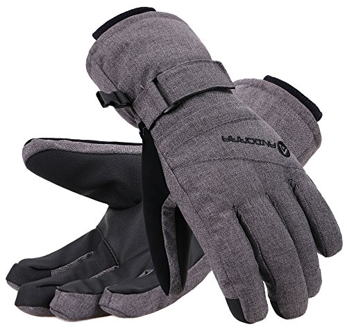 ANDORRA Winter Gloves Women Touchscreen Zipper Pocket Ski Gloves Waterproof Ski Gloves, Grey, S