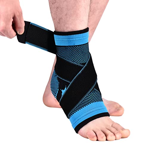 U-pick Ankle Brace for Plantar Fasciitis Support, Compression Sock Adjustable Strap for Heel Spur Achilles Tendonitis & Perineal Tendonitis & Sprained Ankle, Heel Pain Relief (Single/Blue)