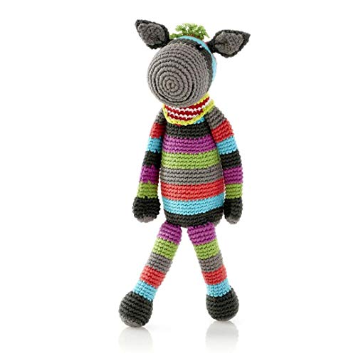 Pebble | Handmade Donkey – Grey Striped | Crochet | Fair Trade | Pretend | Imaginative Play | Farm | Rattle | Machine Washable
