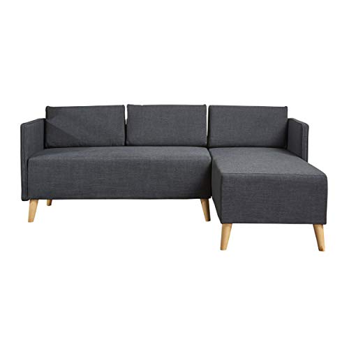 Christopher Knight Home Augustus Mid-Century Modern Fabric Chaise Sectional, Muted Dark Grey / Natural