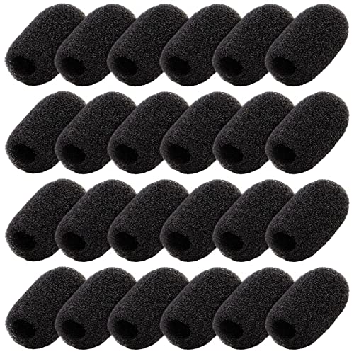 24-Pack Mini Foam Windscreen for Headset Microphone, Wind Screen Cover for Lavalier and Lapel Mic, Headset Microphone Protection Against Elements (Black, 0.8 Inch)