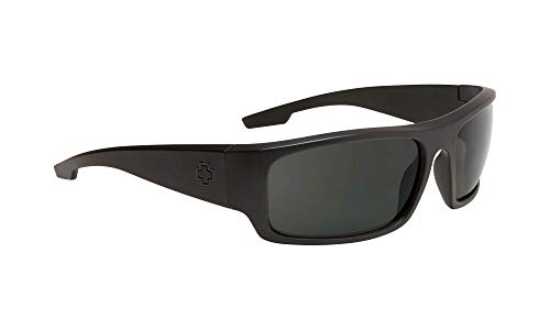 SPY Optic Piper, Rectangular Wrap Sunglasses, Color and Contrast Enhancing Lenses, Matte Black – Grey Polarize Lenses