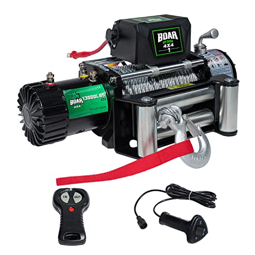 OFF ROAD BOAR 13000 Lb Winch, Electric Winch 12V with Steel Rope, Roller Fairlead, Waterproof IP67 ATV UTV Jeep Winches with Wireless Remote and Wired Control