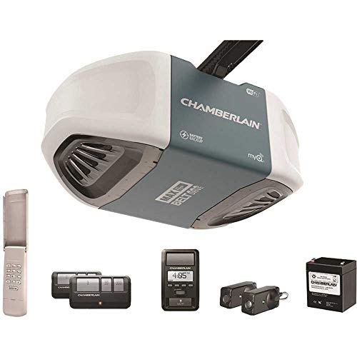 Chamberlain B970T Smart Garage Door Opener with Battery Backup – myQ Smartphone Controlled – Ultra Quiet, Strong Belt Drive and MAX Lifting Power, 1.25 HP, Wireless Keypad Included, Grey