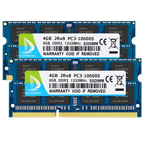 DUOMEIQI 8GB Kit(2 X 4GB) Pc3-10600 1333Mhz ddr3 Sdram 2Rx8 Pc3 10600s Sodimm 204-Pin CL9 1.5V Pc3 10600 ddr3-1333 Pc3-10600S Non-Ecc Unbuffered for Laptop