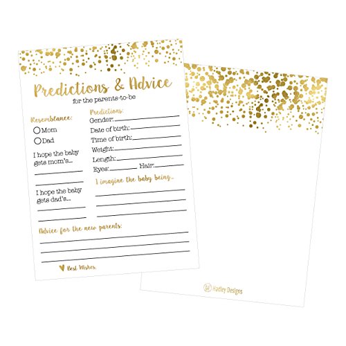 50 Gold Polka Dot Advice and Prediction Cards for Baby Shower Game, New Mom & Dad Card or Mommy & Daddy To Be, Girl or Boy Babies New Parent Message Advice Book, Fun Gender Neutral Shower Party Favors