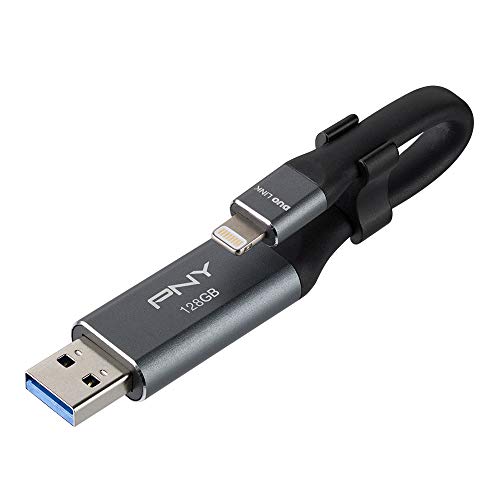 PNY 128GB DUO LINK iOS USB 3.0 OTG Flash Drive for iPhone & iPad and Computers – External Mobile Storage for photos, videos, and more