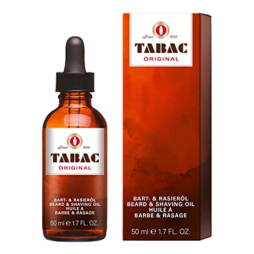 Tabac Original Beard and Shaving Oil, Restores Shine and Suppleness Moisturizes and Relieves Itchiness in Skin and Beard with Natural Oils, from Germany, 1.7 fluid ounces