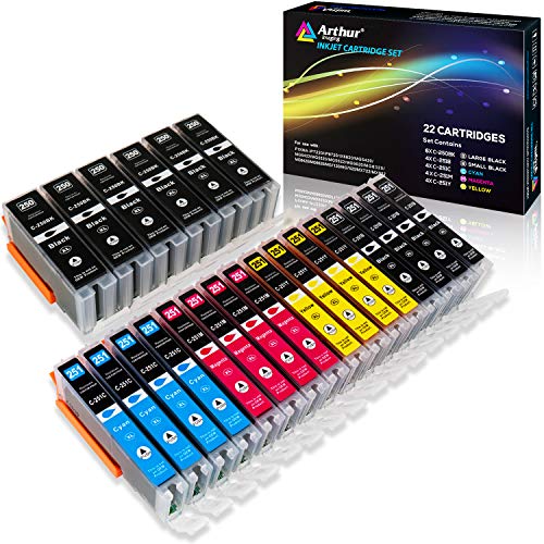 Arthur Imaging Compatible Ink Cartridge Replacement for Canon Pgi-250Xl CLI-251XL for Use with Pixma MX922 MG5520 (6 Large Black, 4 Small Black, 4 Cyan, 4 Yellow, 4 Magenta, 22-Pack)