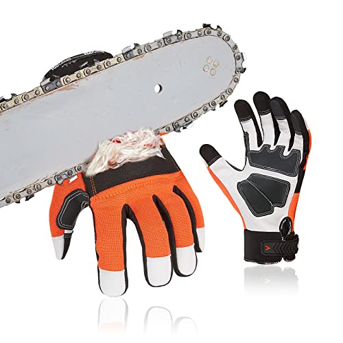 Vgo… 1-Pair Chainsaw Work Gloves Saw Protection on Left Hand Back (Size L, Orange, GA8912)
