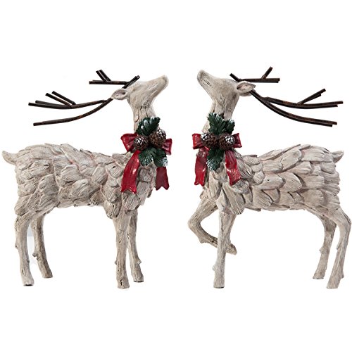 CEDAR HOME Resin Holiday Figurine Decorative Christmas Deer Tabletop Statue Decor, 2 Pack