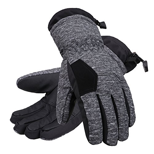 ANDORRA Boys Gloves 2-Tone Geometric Cotton Kids Ski Snow Gloves,Heather Grey w/Black Trim,L