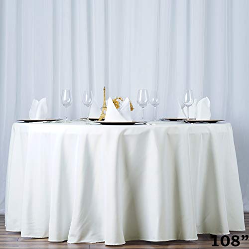 TABLECLOTHSFACTORY Premium Heavy Duty Ivory 108″ Round Polyester Tablecloth -Wrinkle Resistant