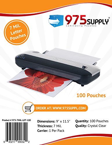 975 Supply 7 Mil Clear Letter Size Thermal Laminating Pouches, 9 X 11.5 inches, 100 Pouches