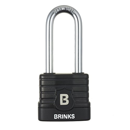 BRINKS – 44mm Commercial Laminated Steel Weather Resistant Padlock with 2 3/8” Shackle – TPE Wrapped and Hardened Boron Steel Shackle