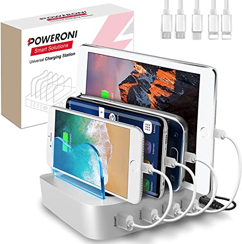 Poweroni USB Charging Dock – 4-Port – Fast Charging Station for Multiple Devices Apple – Multi Device Charger Station – Compatible with Apple iPad iPhone and Android Cell Phone and Tablet