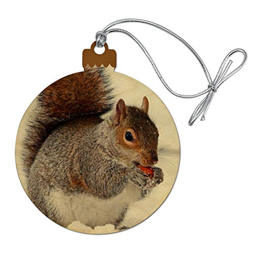 Squirrel Eating in Winter Wood Christmas Tree Holiday Ornament