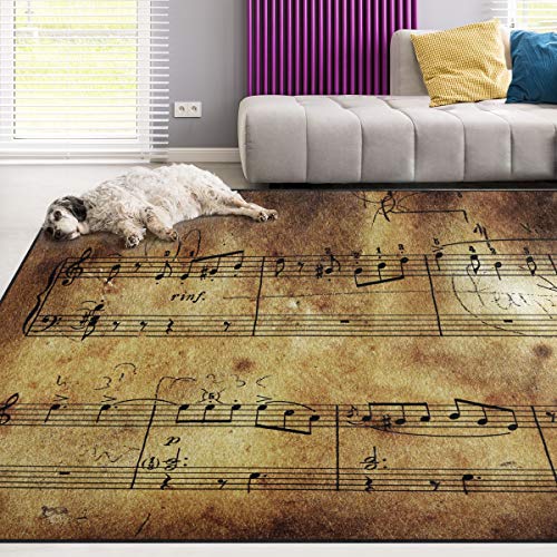 Naanle Music Area Rug 5’x7′, Vintage Retro Music Note Polyester Area Rug Mat for Living Dining Dorm Room Bedroom Home Decorative