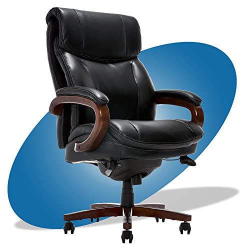 La-Z-Boy Trafford Big and Tall Executive Office Chair with AIR Technology, High Back Ergonomic Lumbar Support, Black Bonded Leather